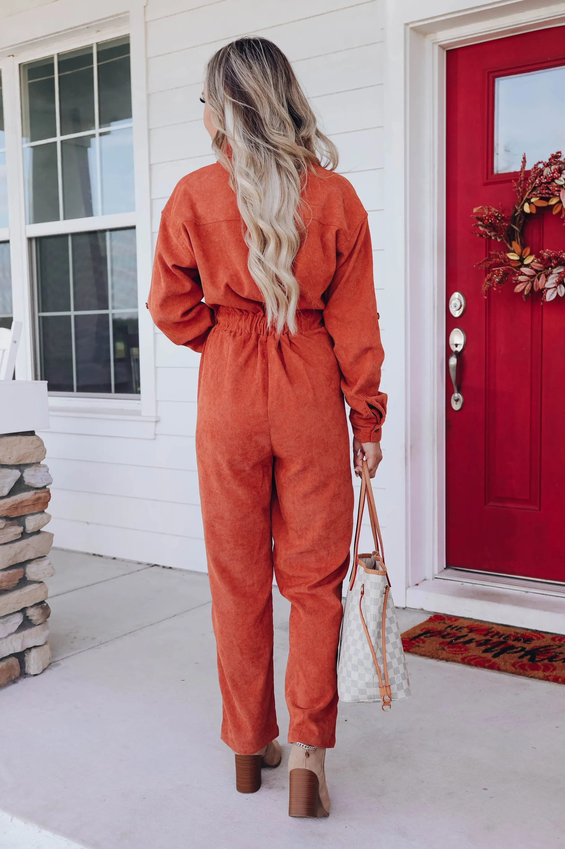 Mikaela Utility Corduroy Jumpsuit - Brick