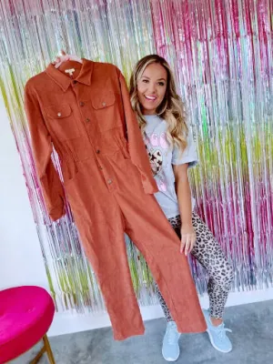 Mikaela Utility Corduroy Jumpsuit - Brick