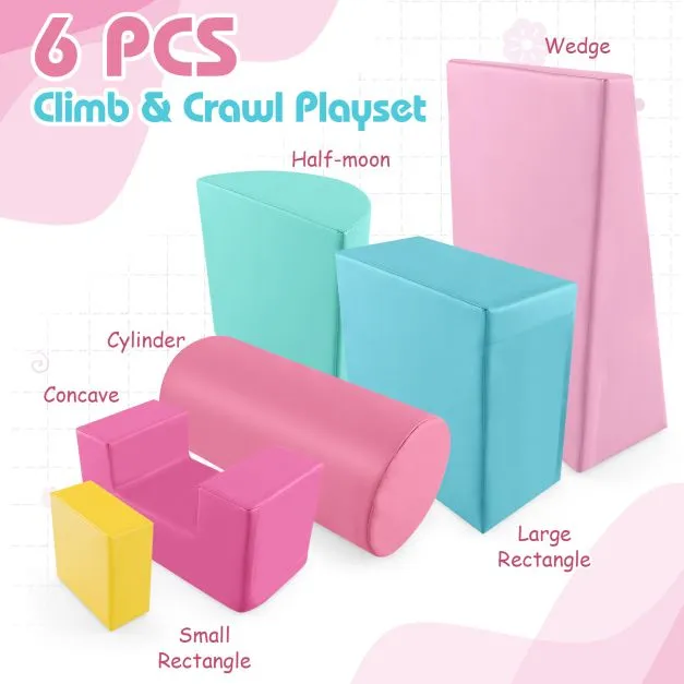 Montessori Soft Play Equipment | Pikler 6 Piece Foam Soft Play Set | Soft Play Slide & Bridge | Pastel Macaron Set | 1-3 years