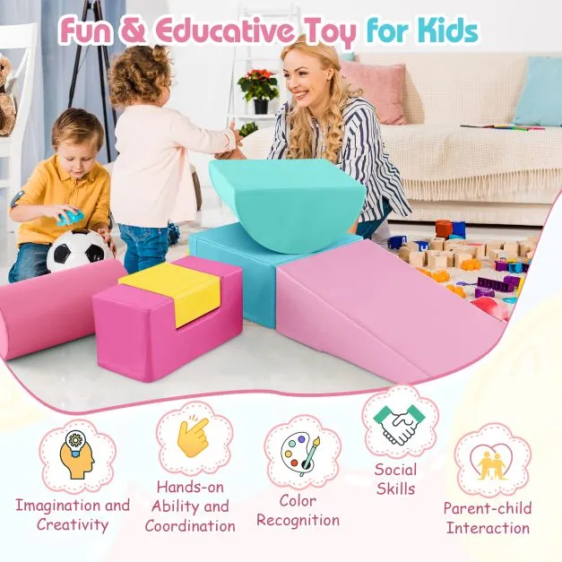 Montessori Soft Play Equipment | Pikler 6 Piece Foam Soft Play Set | Soft Play Slide & Bridge | Pastel Macaron Set | 1-3 years