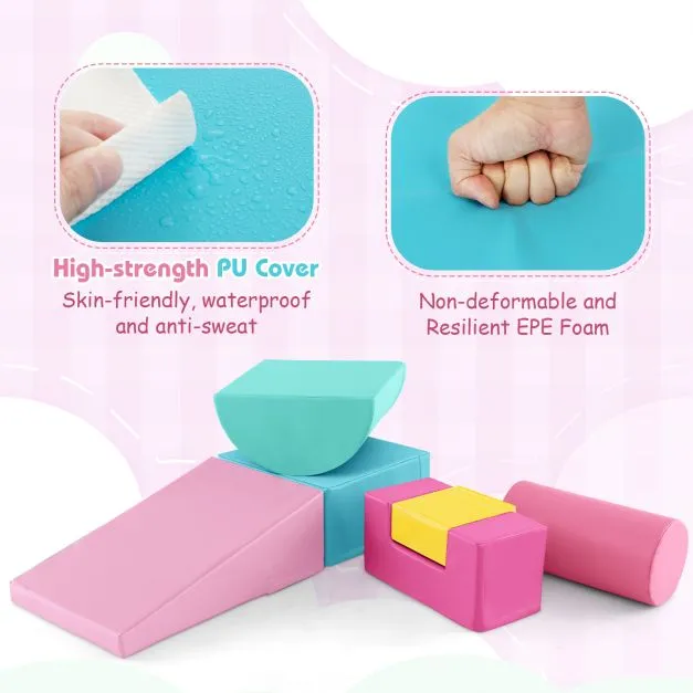 Montessori Soft Play Equipment | Pikler 6 Piece Foam Soft Play Set | Soft Play Slide & Bridge | Pastel Macaron Set | 1-3 years