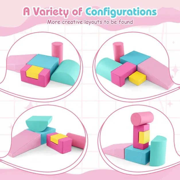 Montessori Soft Play Equipment | Pikler 6 Piece Foam Soft Play Set | Soft Play Slide & Bridge | Pastel Macaron Set | 1-3 years