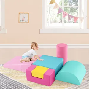 Montessori Soft Play Equipment | Pikler 6 Piece Foam Soft Play Set | Soft Play Slide & Bridge | Pastel Macaron Set | 1-3 years