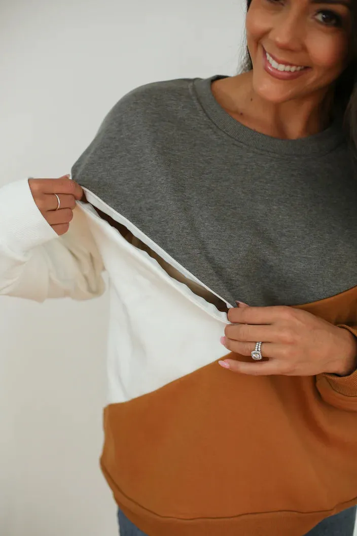Movemama Nursing Velour Interior Crewneck w/ Diagonal Zip