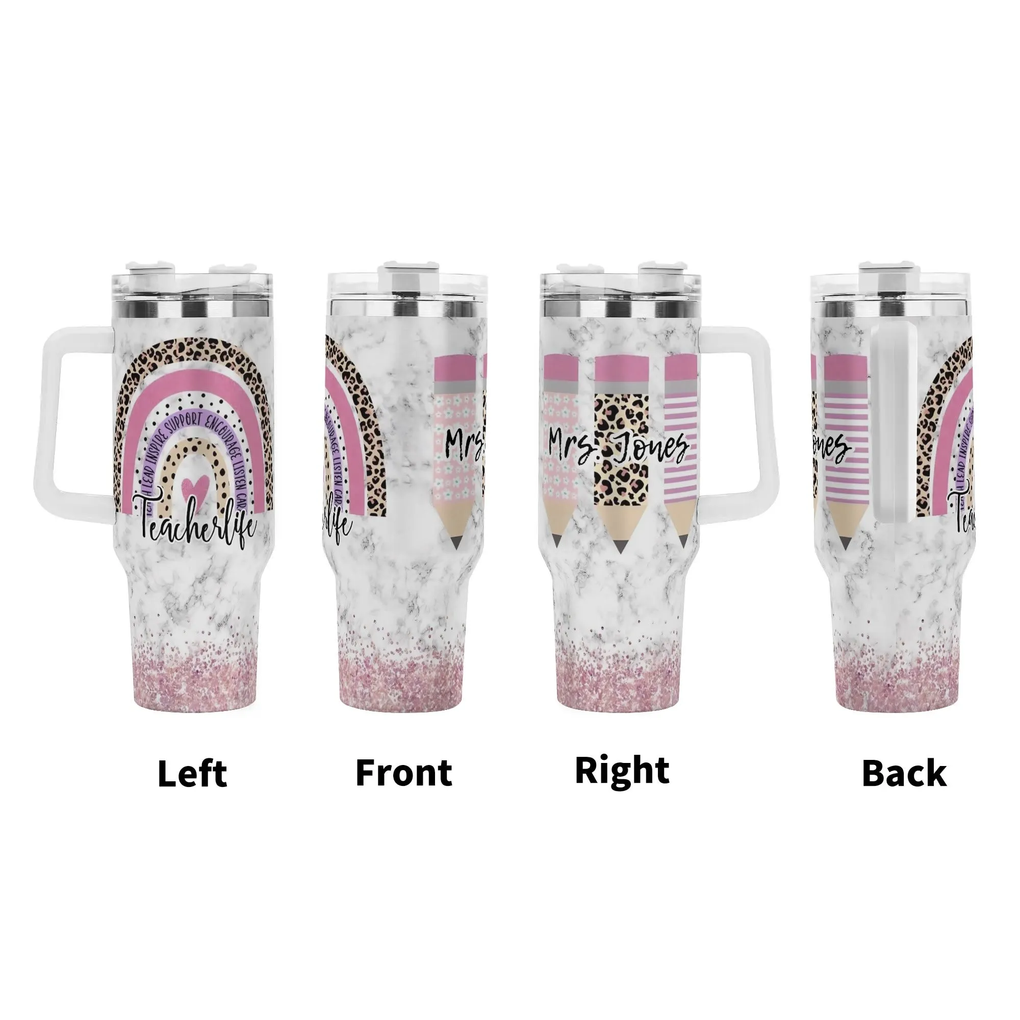 MRS JONES 40oz Stainless Steel Tumbler With White Handle and Straw