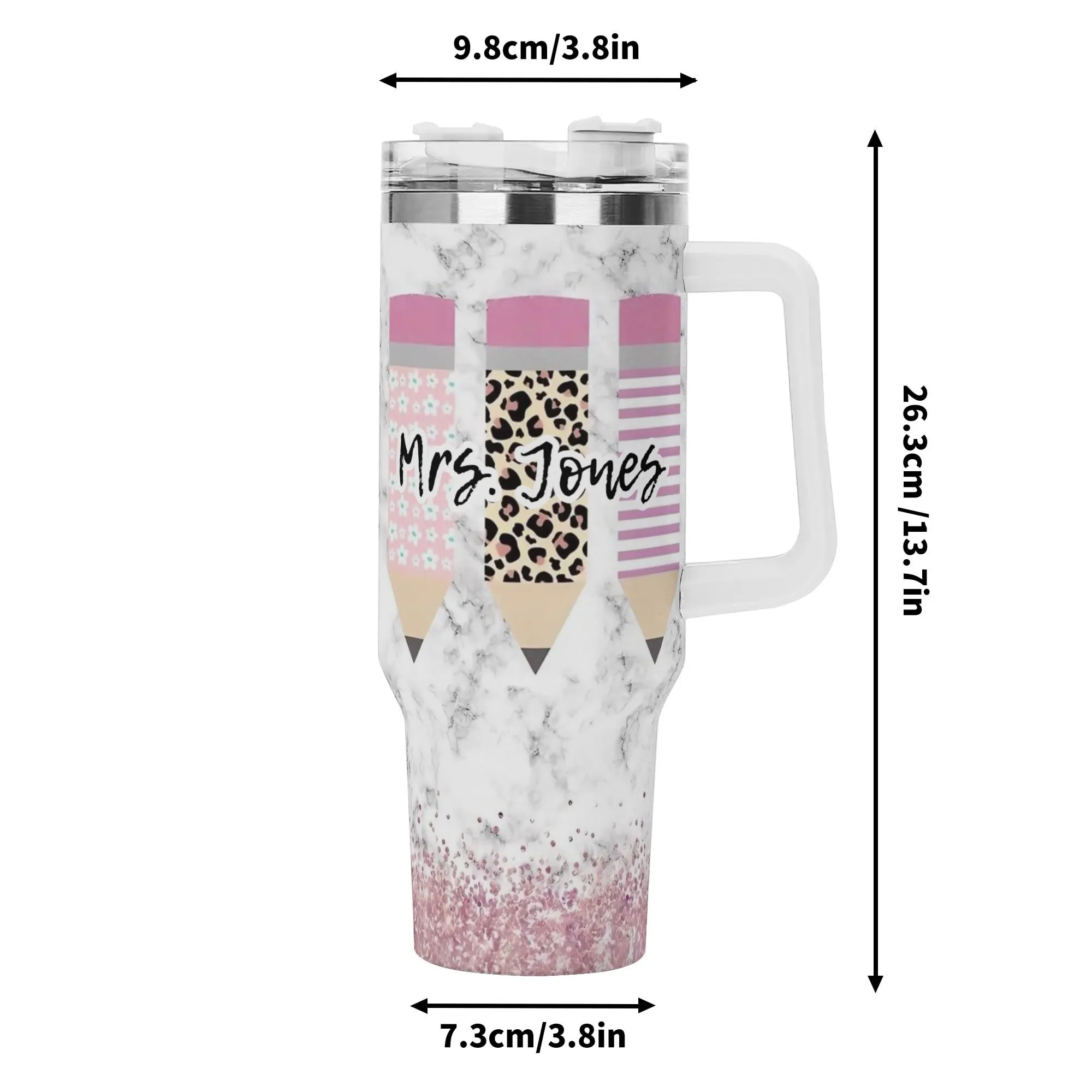 MRS JONES 40oz Stainless Steel Tumbler With White Handle and Straw