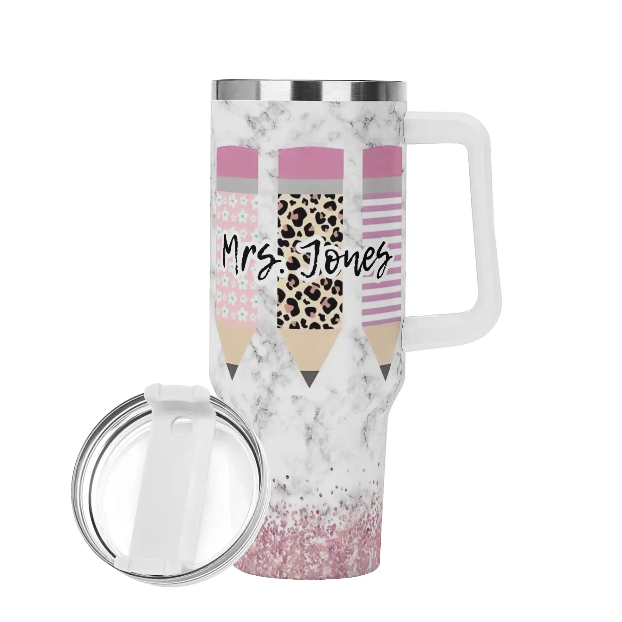 MRS JONES 40oz Stainless Steel Tumbler With White Handle and Straw