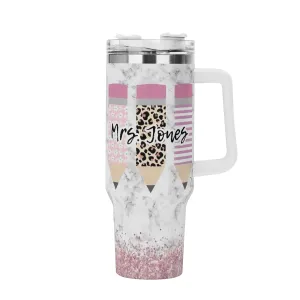 MRS JONES 40oz Stainless Steel Tumbler With White Handle and Straw