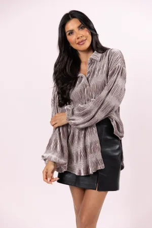 My Fave Song Mushroom Velvet Button Front Shirt FINAL SALE