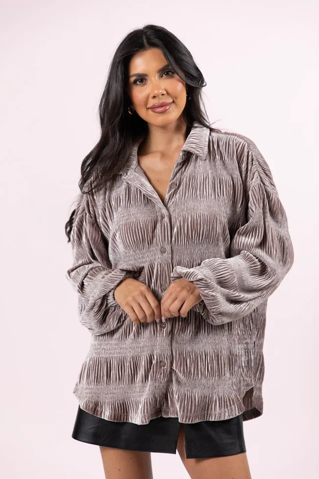 My Fave Song Mushroom Velvet Button Front Shirt FINAL SALE