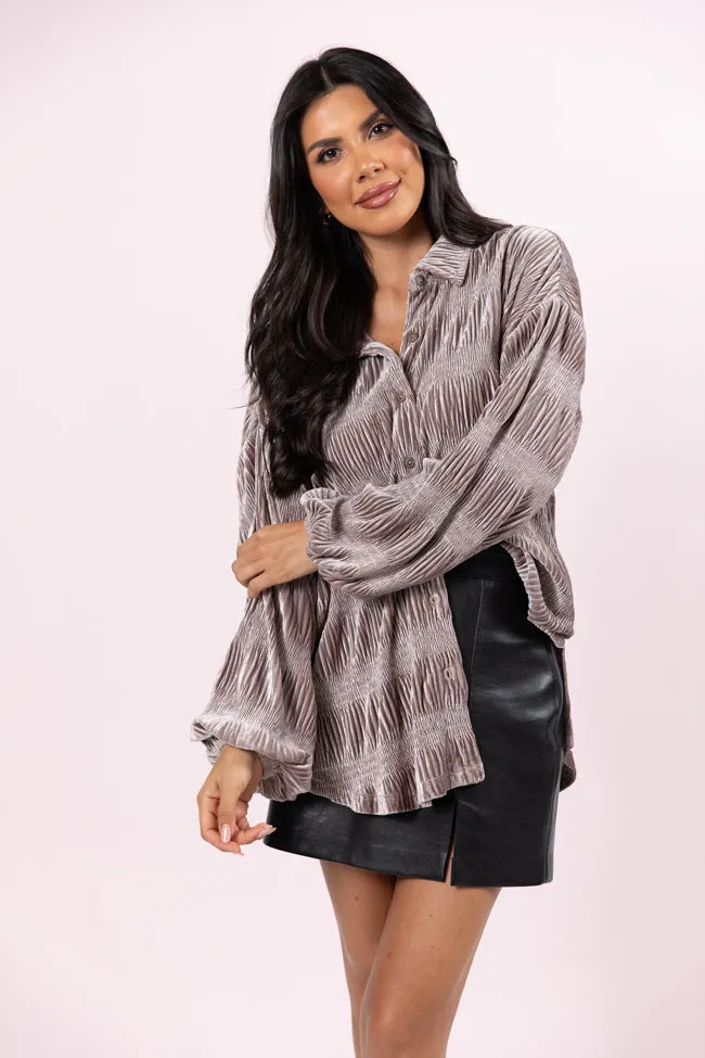 My Fave Song Mushroom Velvet Button Front Shirt FINAL SALE