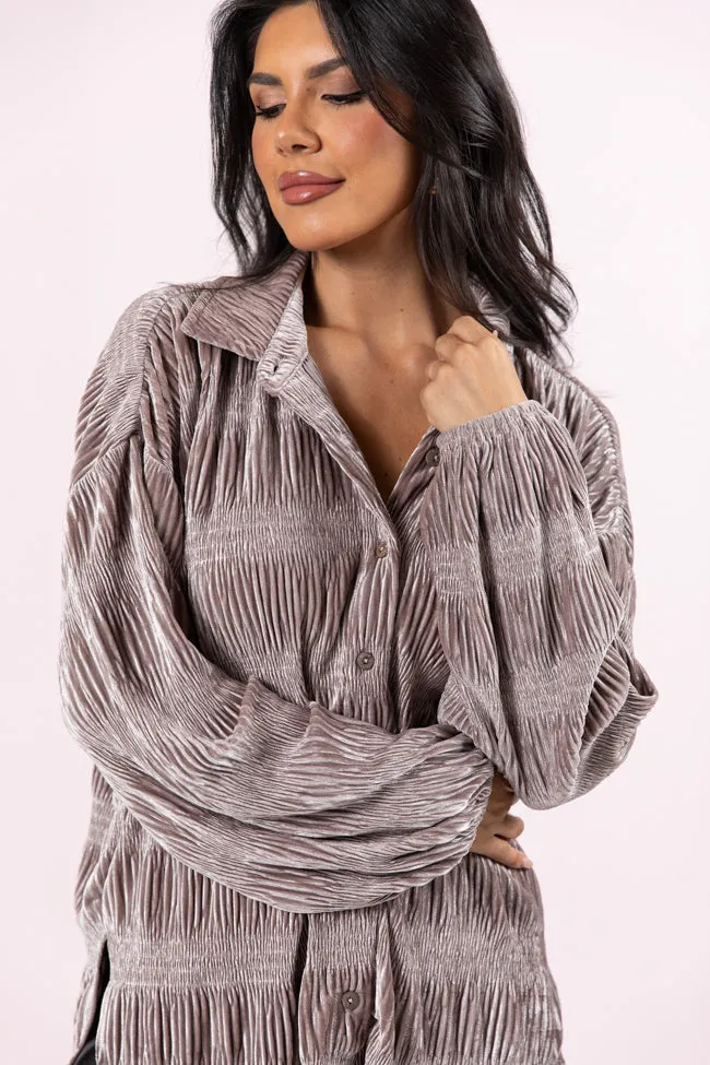 My Fave Song Mushroom Velvet Button Front Shirt FINAL SALE