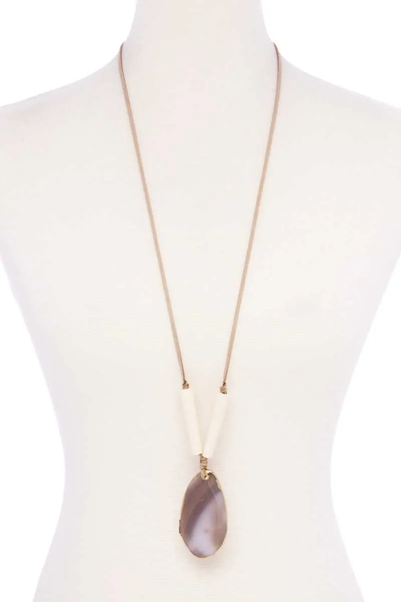 Natural Stone Pendant Suede Necklace