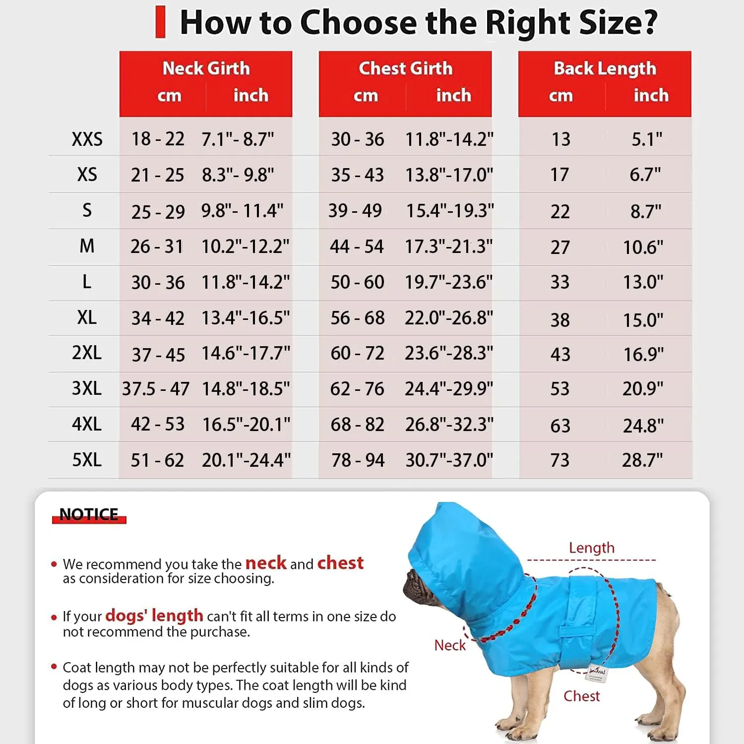 NEW LeerKing Dog Raincoat with Breathable Lining Lightweight Waterproof Dog Jacket Red, Size L
