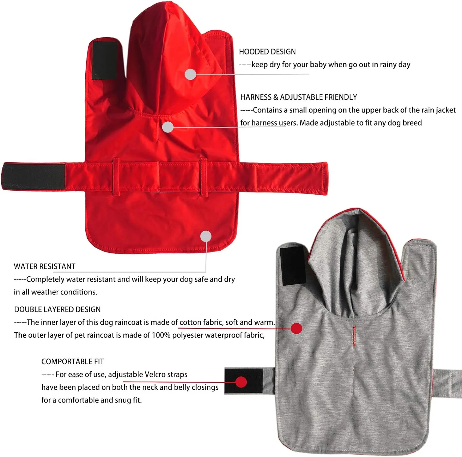 NEW LeerKing Dog Raincoat with Breathable Lining Lightweight Waterproof Dog Jacket Red, Size L