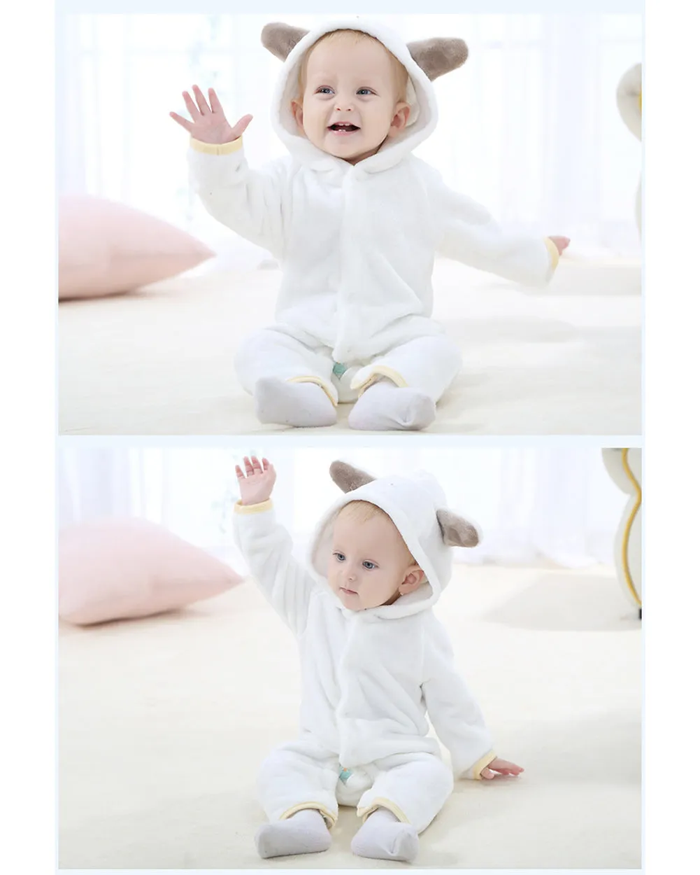Newborn Baby Cartoon Bear Winter Bunting Bodysuit Warm Hooded Romper Jumpsuit