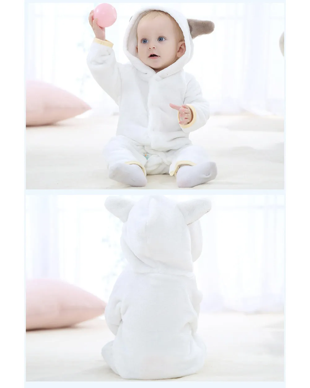 Newborn Baby Cartoon Bear Winter Bunting Bodysuit Warm Hooded Romper Jumpsuit