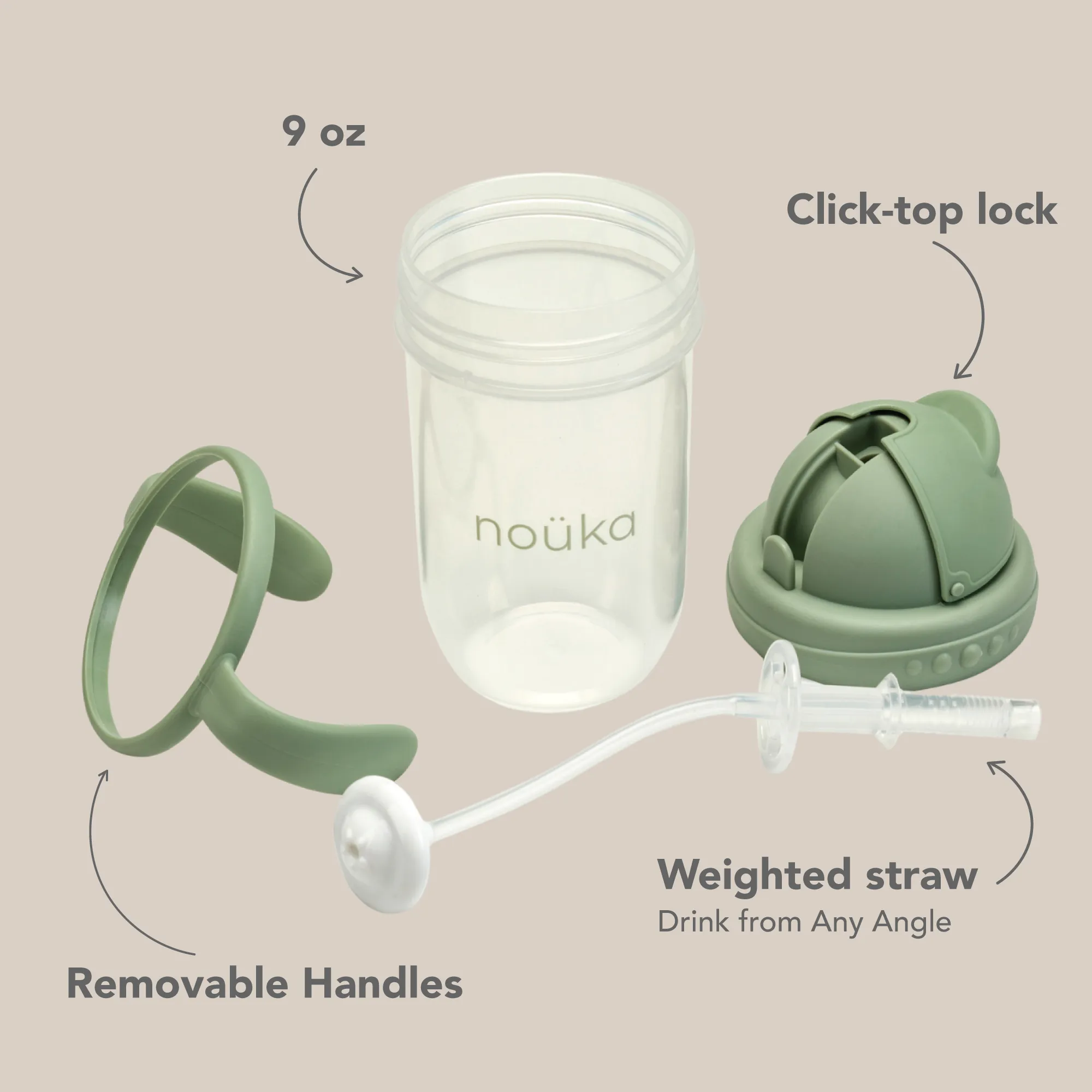 noüka Non-Spill Weighted Straw Cup  9 oz - Soft Sand (Min. of 2 PK, Multiples of 2 PK)