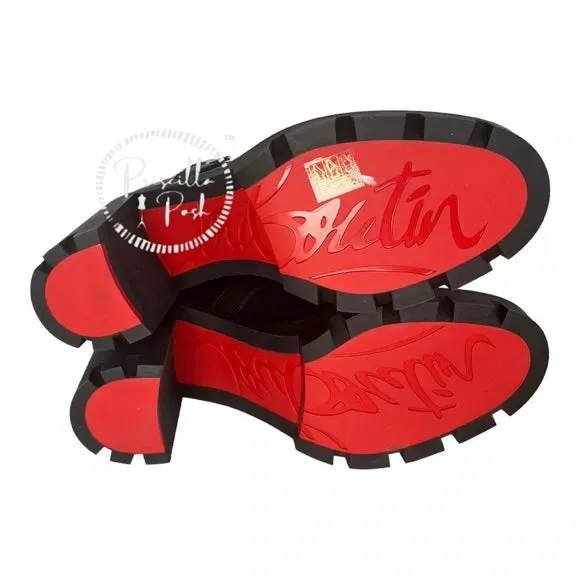 NWB Christian Louboutin Pole Chic Shearling Red Sole Combat Booties, Black 41