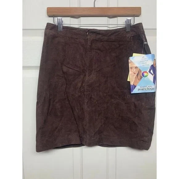 NWT JEANOLOGY ESPRESSO fully lined Brown SUEDE JEANS‎ STYLE  SKIRT size 10
