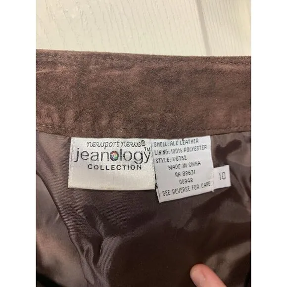 NWT JEANOLOGY ESPRESSO fully lined Brown SUEDE JEANS‎ STYLE  SKIRT size 10