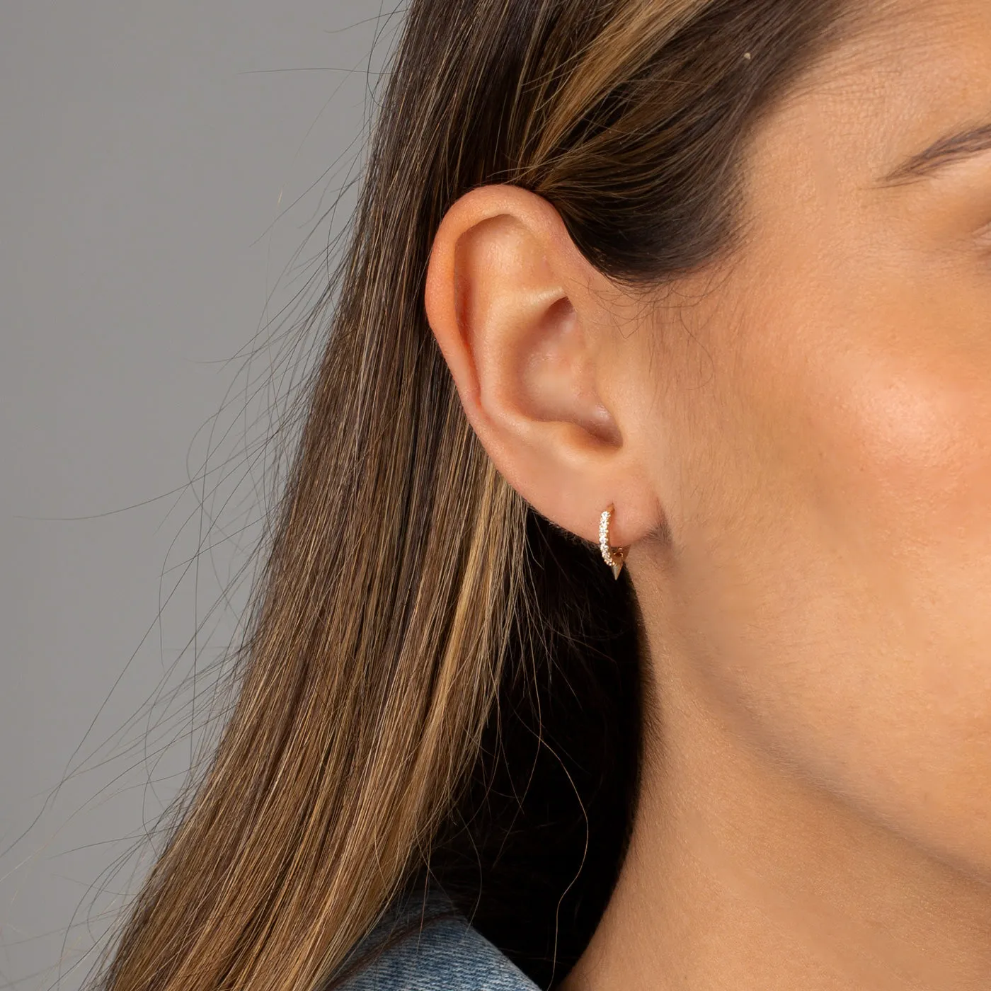 Pavé Spike Huggie Earring 14K