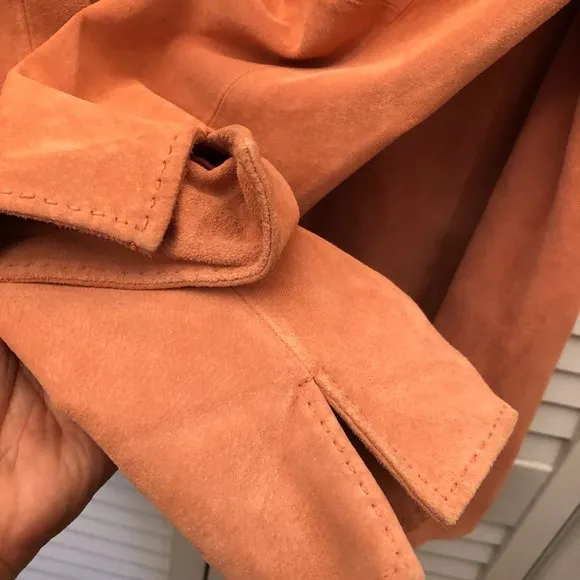 Pendleton women salmon pink leather suede jacket, M