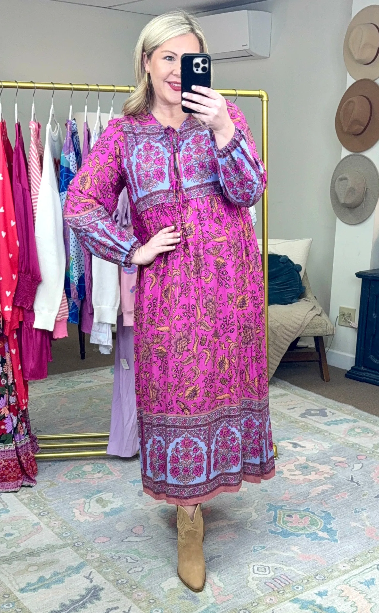 Pink Boho Print Maxi Dress