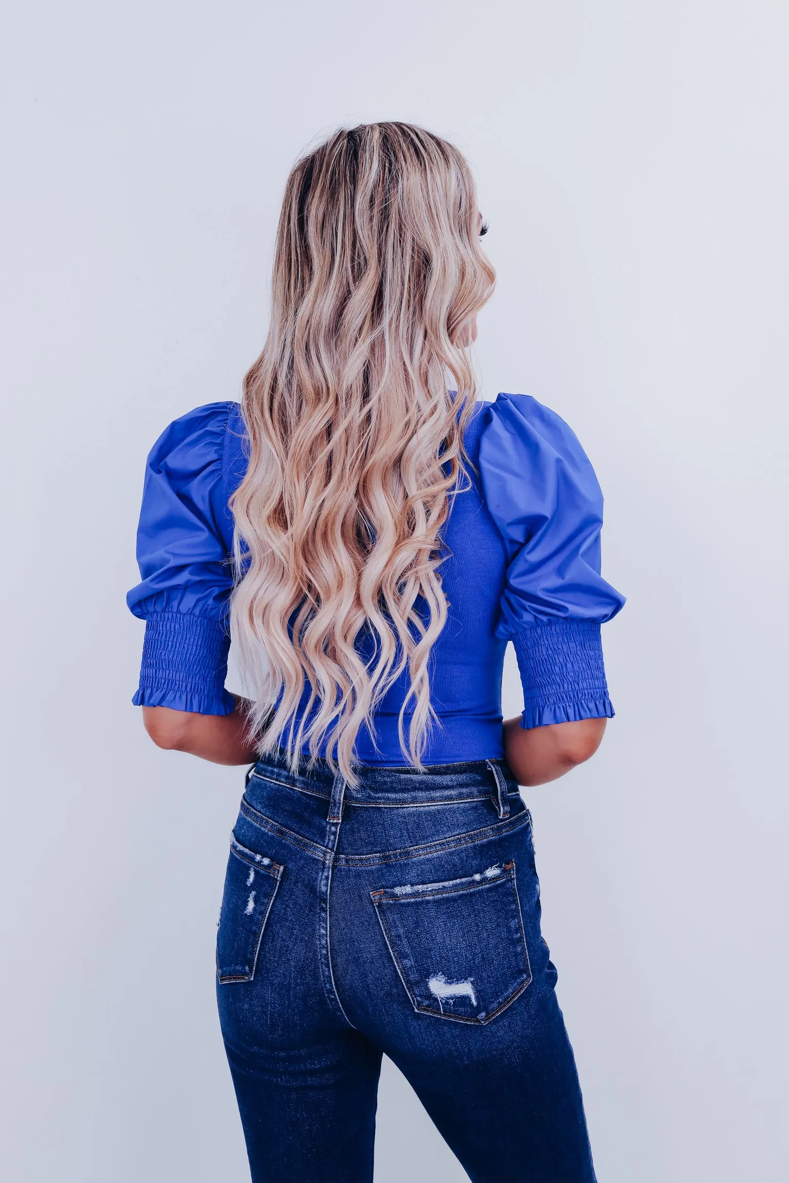 Pizzazz Puff Sleeve Bodysuit  - Blue