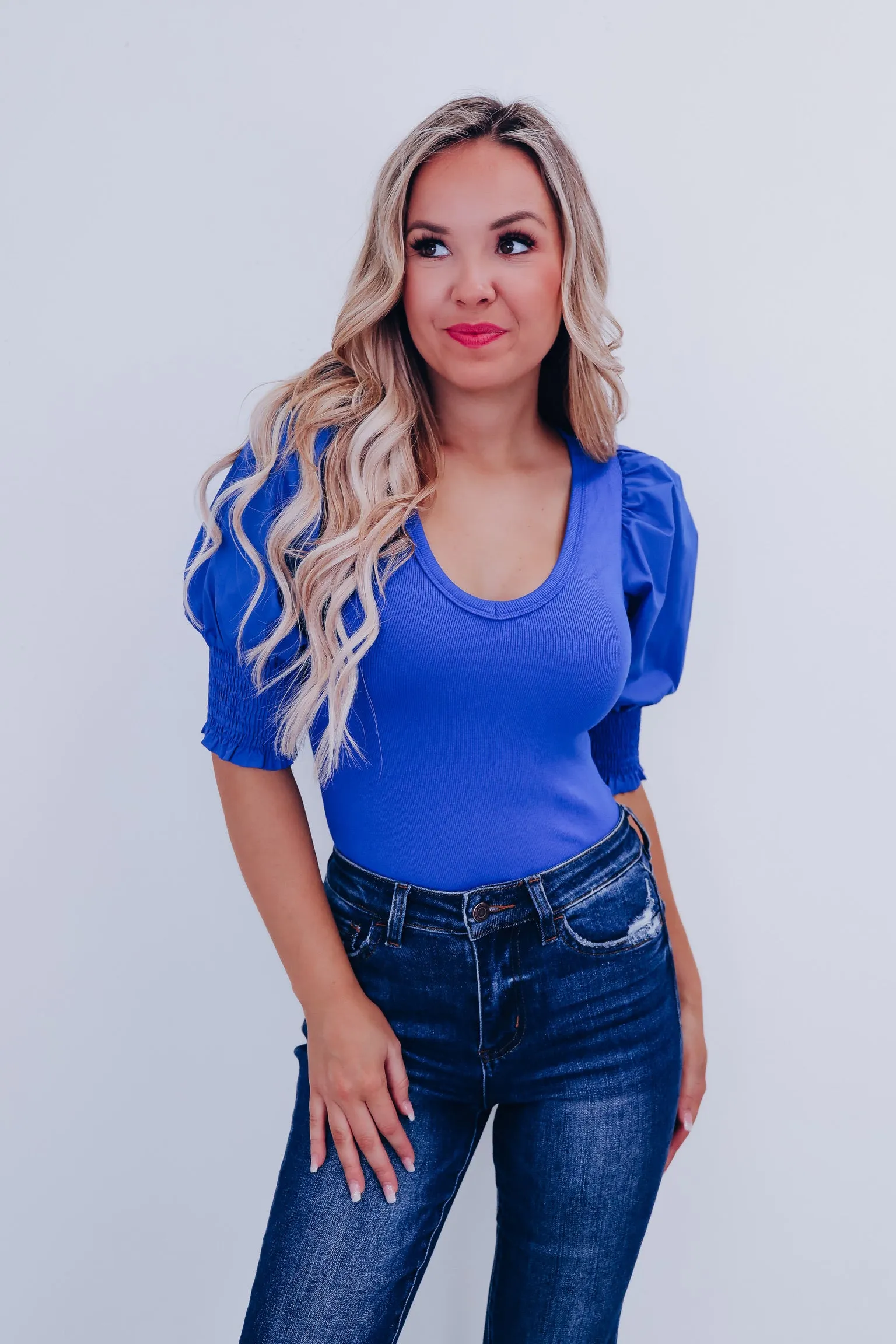 Pizzazz Puff Sleeve Bodysuit  - Blue