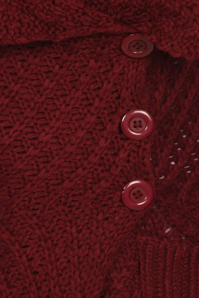 Plus Size Cozy Knit Burgundy Cardigan