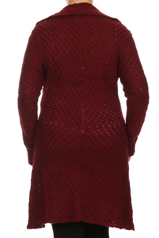 Plus Size Cozy Knit Burgundy Cardigan