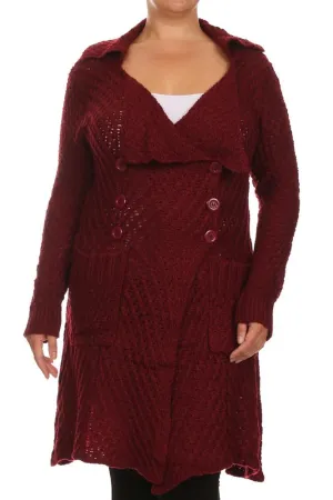 Plus Size Cozy Knit Burgundy Cardigan