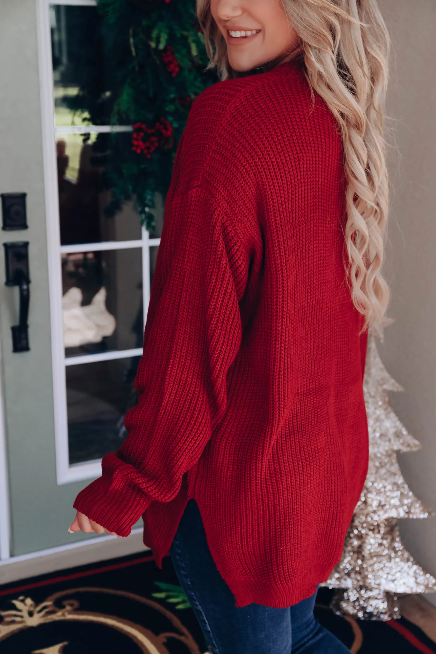 Pull Me Close Cutout Sweater - Burgundy
