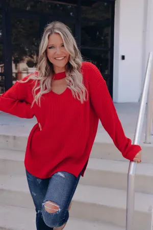 Pull Me Close Cutout Sweater - Red