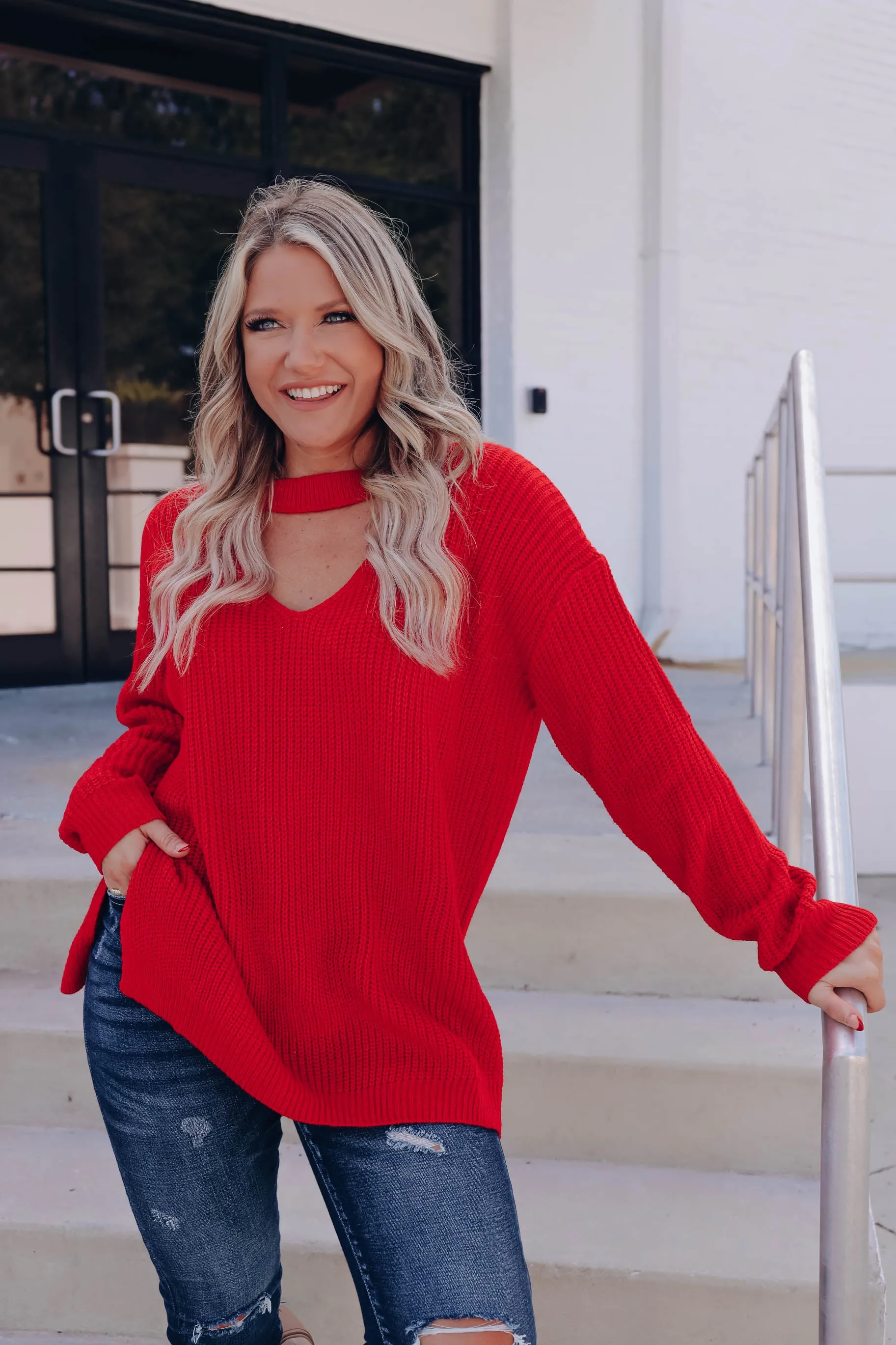 Pull Me Close Cutout Sweater - Red