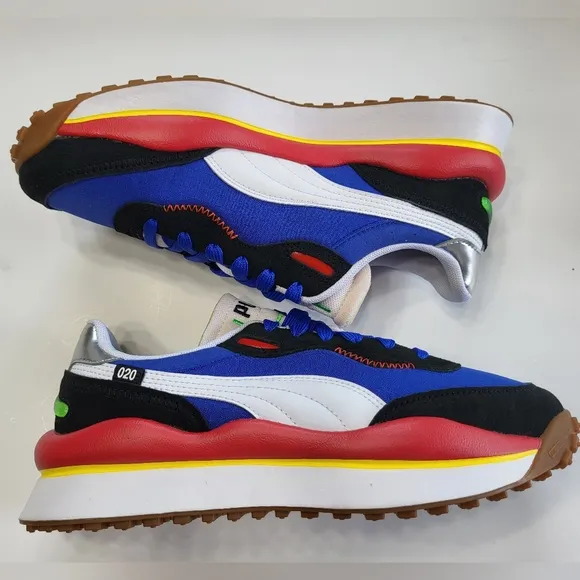 PUMA Junior's Style Rider Play On Blue Red Sneaker Shoe Size 6.5 NEW #372915-03