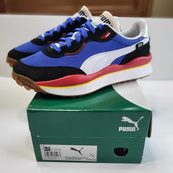 PUMA Junior's Style Rider Play On Blue Red Sneaker Shoe Size 6.5 NEW #372915-03