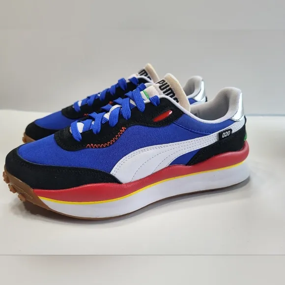 PUMA Junior's Style Rider Play On Blue Red Sneaker Shoe Size 6.5 NEW #372915-03