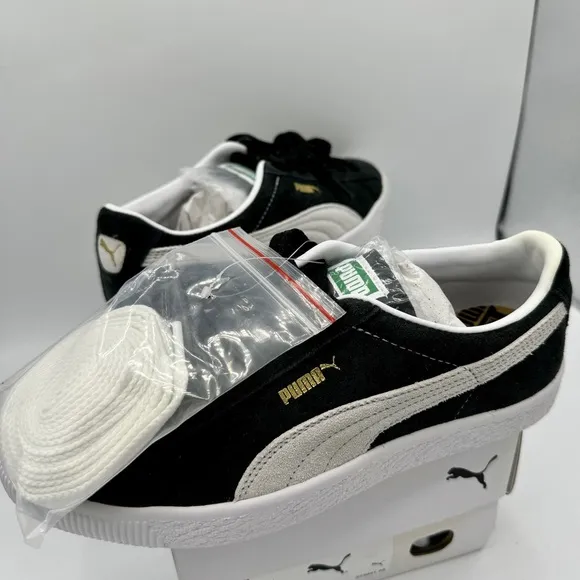 Puma Suede VTG Textured Leather Sneakers with extra laces in black / white