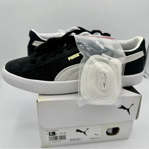 Puma Suede VTG Textured Leather Sneakers with extra laces in black / white