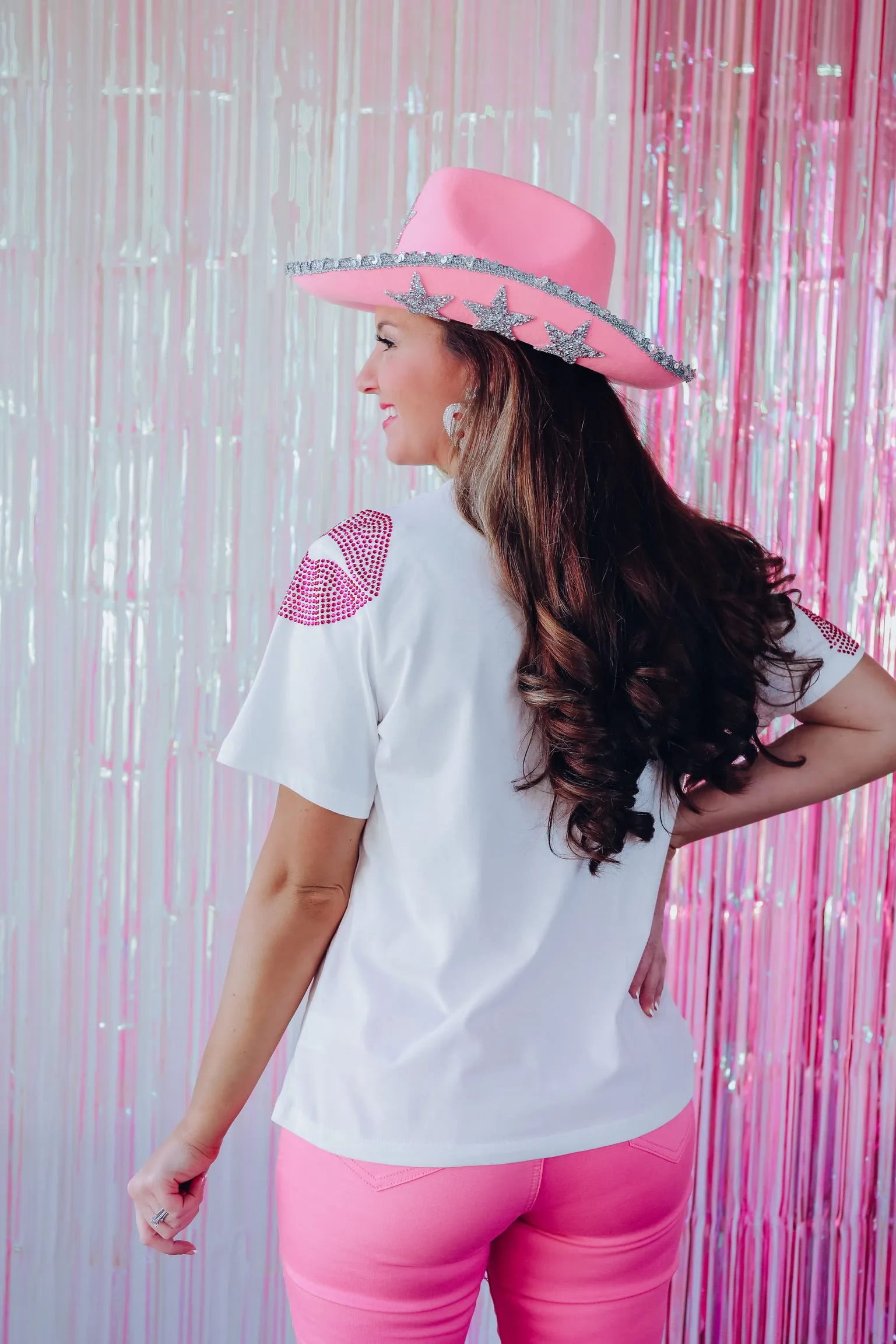 "Hot Lips" Rhinestone Graphic Tee  - White