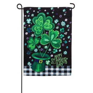 Shamrocks Buffalo Plaid Garden Textured Suede Flag,14es9488