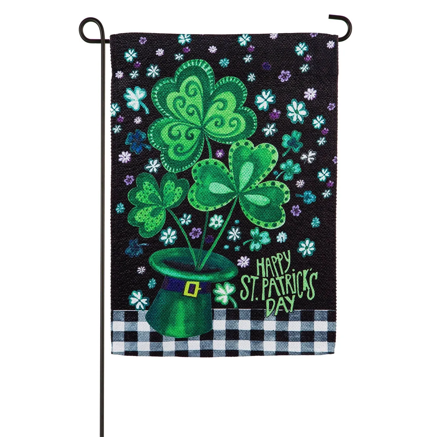 Shamrocks Buffalo Plaid Garden Textured Suede Flag,14es9488