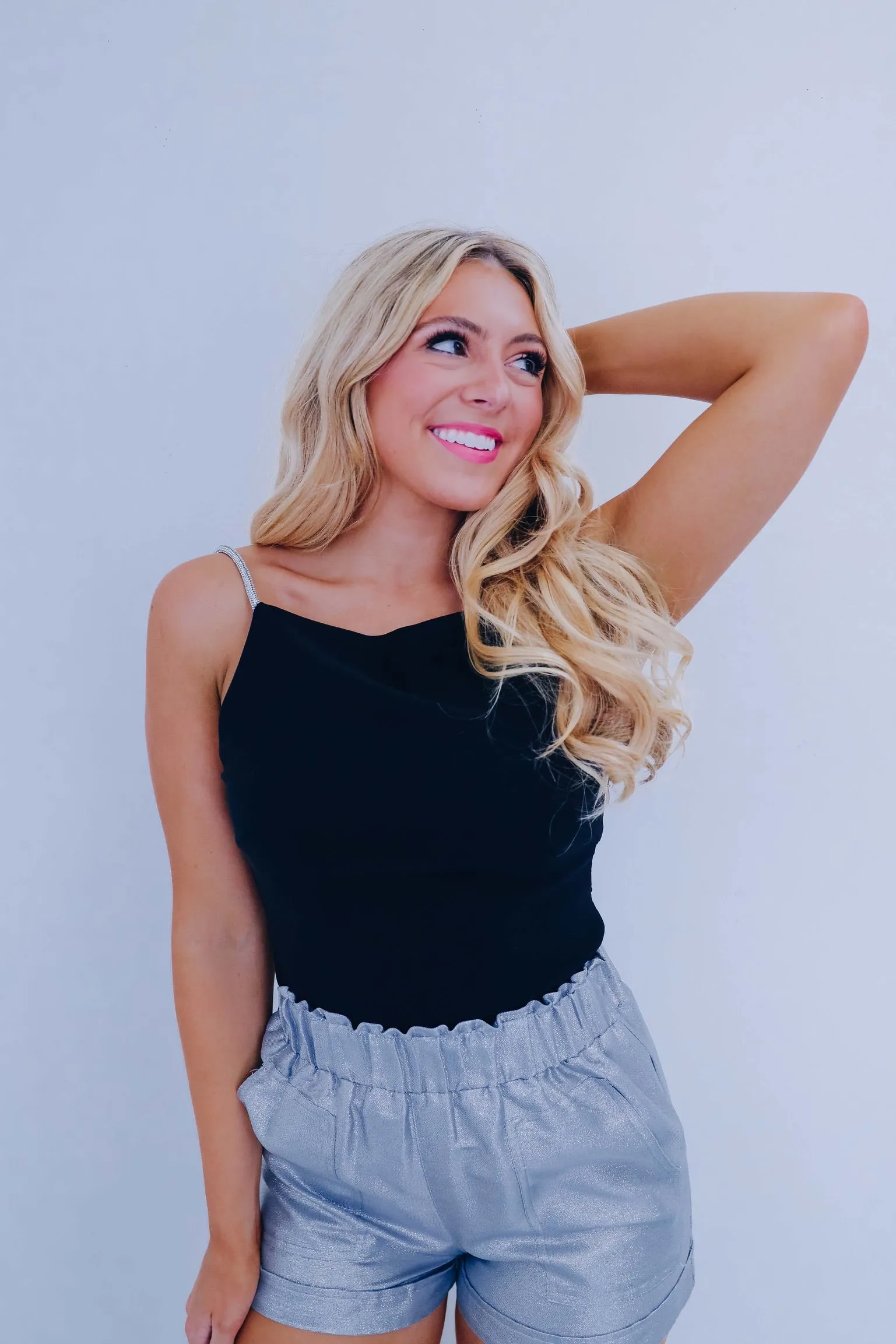 Sheena Shimmering Strap Crop Top - Black