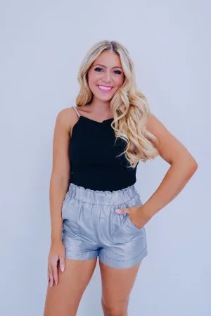 Sheena Shimmering Strap Crop Top - Black