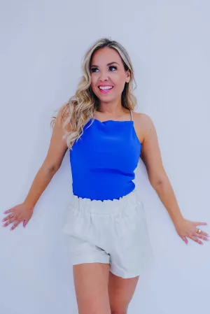 Sheena Shimmering Strap Crop Top - Blue