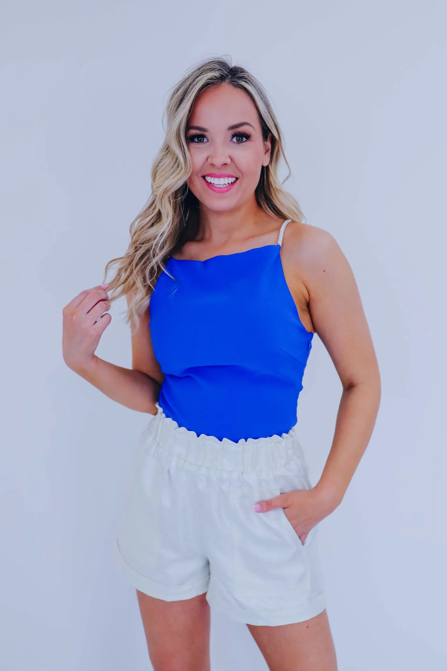 Sheena Shimmering Strap Crop Top - Blue
