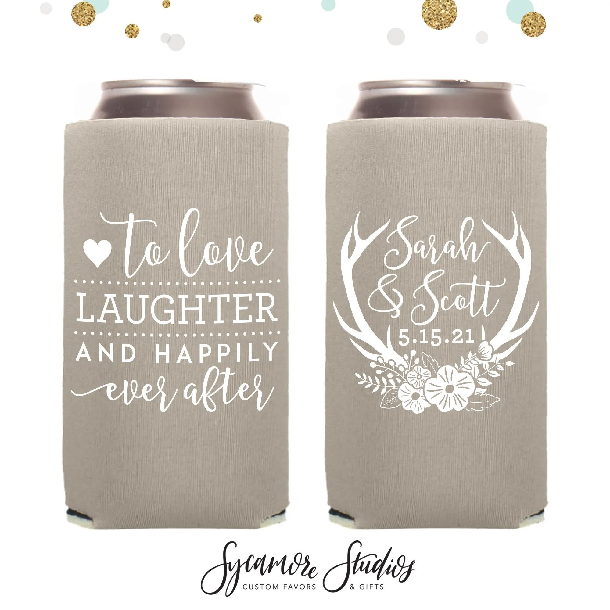 Slim 12oz Wedding Can Cooler #104S - To Love Laughter