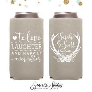 Slim 12oz Wedding Can Cooler #104S - To Love Laughter